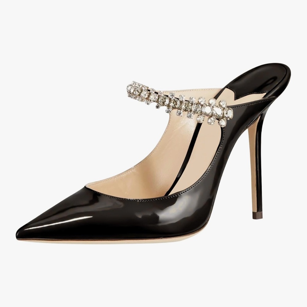 Black Patent Crystal Mules 6.5